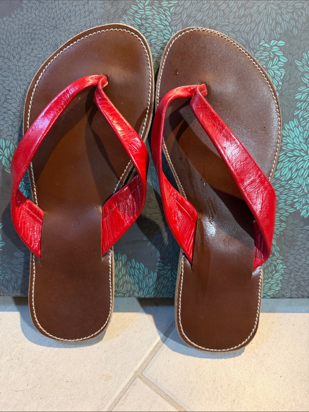 Red Leather Thong Sandals
